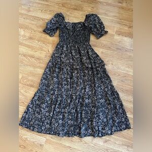 R. Vivimos Black Tan Floral Midi Dress M